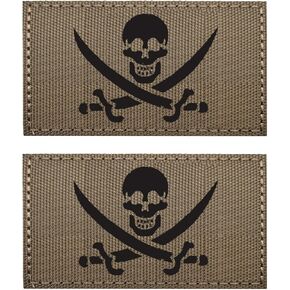 2 PCS AliPlus Pirate Flag Patches Jolly Rodger Flag Patch IR Infrared Reflective Patch Laser Cut Patch Tactical Morale Patch Applique Fastener Hook and Loop(Brown)