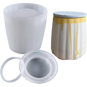 Round Stripe Vase Silicone Mold with Cover, Succulent Planter, Concrete Mold, Candle Jar, Pen Holder, Plaster, Epoxy Resin, Cement, Clay Mould