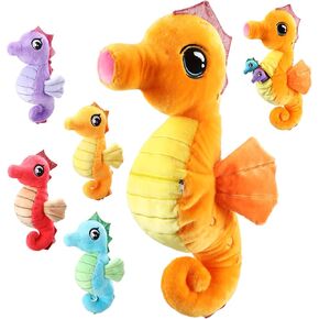 شاب 5 أجهزة كمبيوتر Seahorse حيوانات محشوة بمساحة 17 بوصة من الفخمة Seahorse مع 4 أطفال لطيفون في بطنها الناعم المحبوب من Sea Horse Plushie للأولاد عيد ميلاد ديكور حفلة المحيط