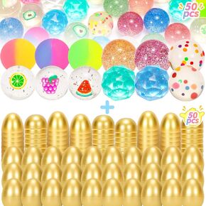 مملوءة بيض عيد الفصح 50pcs والكرات نطاطات حشوات 50 ٪ ، هدايا عيد الفصح الذهبية للبيض للأطفال.