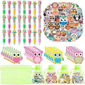 Cy2Side Owl Stationery Party Gift-24 Pack Fun Animal Juds مجموعة 4-في 1 PROIND PEN PEN Sticky Note Sticker و Lughonza for Kids ، POWLE