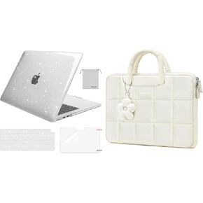 MOSISO Compatible with MacBook Air 13 inch Case 2025-2022 M4 A3240 M3 A3113 M2 A2681, Sparkly Glitter Hard Shell&Keyboard Cover&Screen Film&Pouch&Rectangle Quilted Bag with Pendant, Transparent&Sand