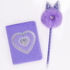 Yizocenguo Plush Noteboor وقلم الحبر ، مجموعة دفتر ملاحظات رقيق ، دفتر أزرق دفتر ، للفتيات المراهقات المراهقات المجلة لوحة A5 (الأرجواني)
