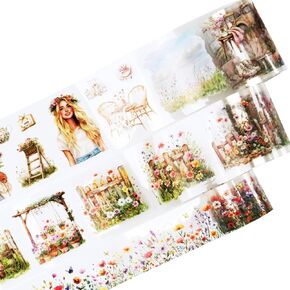 مجموعة أشرطة Daisy Fence Pet ، 3 لفات ملصقات الأزهار قبل قطع السكرات ، اليومية ، الحرف اليدوية ، وفن الكولاج (30 مم/50 مم/55 مم)