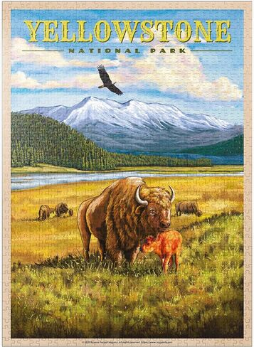 MyPuzzle Yellowstone National Park - Hayden Valley Bisons, Vintage Travel Poster - Premium 1000 Piece Jigsaw Puzzle for Adults in Saudi Arabia