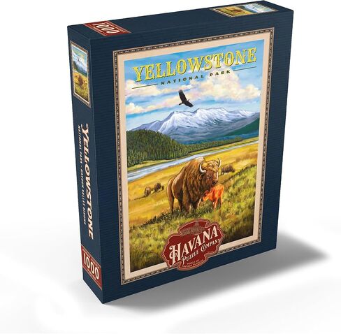 MyPuzzle Yellowstone National Park - Hayden Valley Bisons, Vintage Travel Poster - Premium 1000 Piece Jigsaw Puzzle for Adults in Saudi Arabia