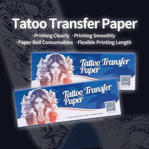 Tattoo Transfer Paper, Instragram Tattoo Stencil Paper A4 Roll 210mm * 30m,Transfer paper separated from carbon paper- Ultra HD Image Printing(Roll of paper + stand) in Saudi Arabia