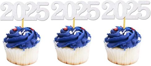 24 Pack 2025 Cupcake Toppers, Glitter 2025 Food Cake Picks Decoration for New Year Birthday Wedding Graduation Party Dessert Decoration (Gold) in Kuwait