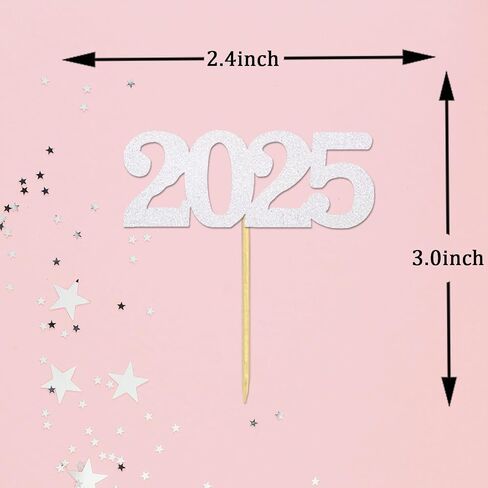 24 Pack 2025 Cupcake Toppers, Glitter 2025 Food Cake Picks Decoration for New Year Birthday Wedding Graduation Party Dessert Decoration (Gold) in Kuwait