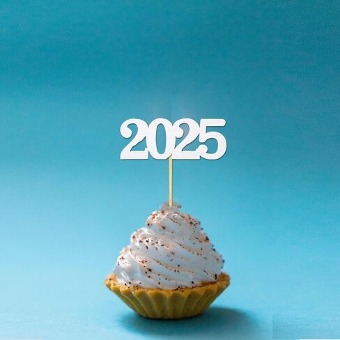 24 Pack 2025 Cupcake Toppers, Glitter 2025 Food Cake Picks Decoration for New Year Birthday Wedding Graduation Party Dessert Decoration (Gold) in Kuwait