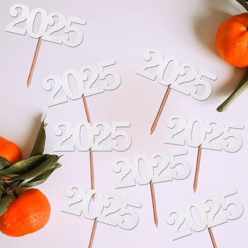 24 Pack 2025 Cupcake Toppers, Glitter 2025 Food Cake Picks Decoration for New Year Birthday Wedding Graduation Party Dessert Decoration (Gold) in Kuwait