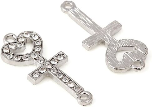 RUBYCA 30pcs Metal Cross Curved Sideways Connector Bead Crystal Inlay DIY Jewelry Bracelet White Silver Tone in Kuwait