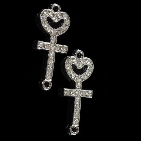 RUBYCA 30pcs Metal Cross Curved Sideways Connector Bead Crystal Inlay DIY Jewelry Bracelet White Silver Tone in Kuwait