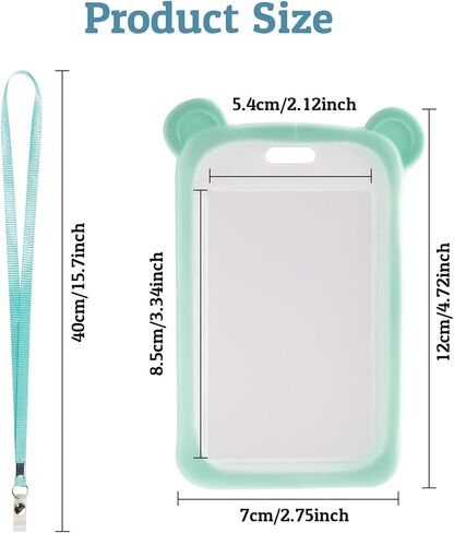 IUAQDP 4 Pieces Little Bear Ear ID Badge Holder with Flat Neck Lanyard, Cute Cartoon Animal Name Card Case Nametags Protector, Hanging Credit Card Cover for Nurse Student Women Girl Boy School Office in Kuwait