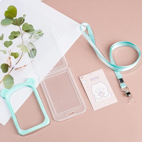 IUAQDP 4 Pieces Little Bear Ear ID Badge Holder with Flat Neck Lanyard, Cute Cartoon Animal Name Card Case Nametags Protector, Hanging Credit Card Cover for Nurse Student Women Girl Boy School Office in Kuwait