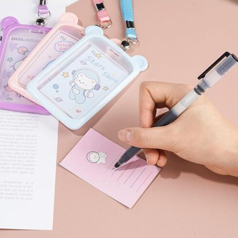 IUAQDP 4 Pieces Little Bear Ear ID Badge Holder with Flat Neck Lanyard, Cute Cartoon Animal Name Card Case Nametags Protector, Hanging Credit Card Cover for Nurse Student Women Girl Boy School Office in Kuwait