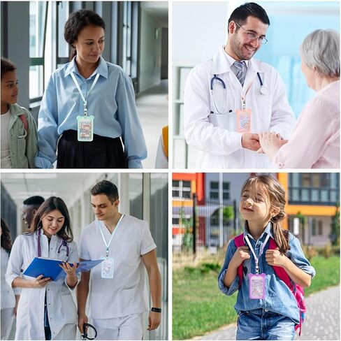 IUAQDP 4 Pieces Little Bear Ear ID Badge Holder with Flat Neck Lanyard, Cute Cartoon Animal Name Card Case Nametags Protector, Hanging Credit Card Cover for Nurse Student Women Girl Boy School Office in Kuwait