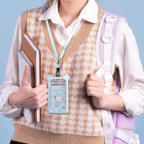 IUAQDP 4 Pieces Little Bear Ear ID Badge Holder with Flat Neck Lanyard, Cute Cartoon Animal Name Card Case Nametags Protector, Hanging Credit Card Cover for Nurse Student Women Girl Boy School Office in Kuwait