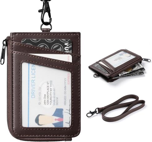 VULKIT Leather Work ID Badge Holder for Lanyard with Zipper Pocket, Work Badge Lanyard for Women and Men, Suitable for Offices Staff, Teacher, Can Hold Coins, Key, Cash, Credit Card, Jet Black in Saudi Arabia