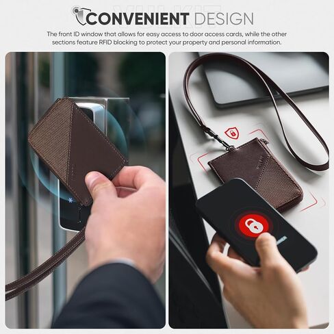 VULKIT Leather Work ID Badge Holder for Lanyard with Zipper Pocket, Work Badge Lanyard for Women and Men, Suitable for Offices Staff, Teacher, Can Hold Coins, Key, Cash, Credit Card, Jet Black in Saudi Arabia