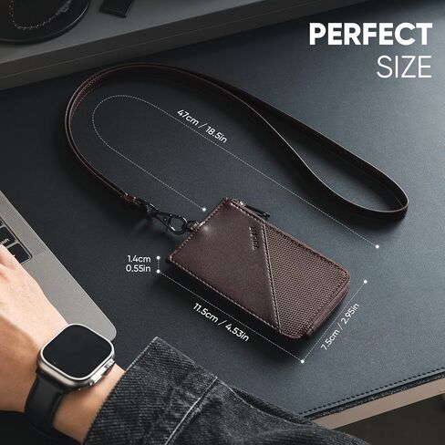 VULKIT Leather Work ID Badge Holder for Lanyard with Zipper Pocket, Work Badge Lanyard for Women and Men, Suitable for Offices Staff, Teacher, Can Hold Coins, Key, Cash, Credit Card, Jet Black in Saudi Arabia