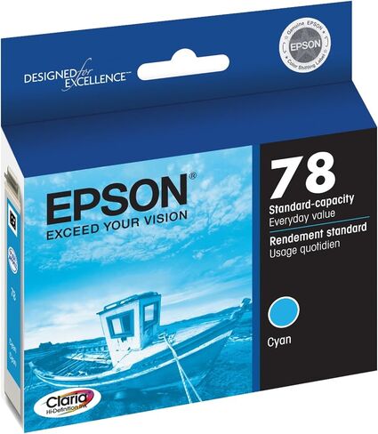 EPSON 78 Claria Hi-Definition Ink Standard Capacity Cyan Cartridge (T078220) Works with Artisan 50, Photo R260, R280, R380, RX580, RX595, RX680 in Saudi Arabia