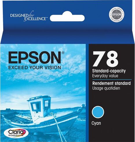 EPSON 78 Claria Hi-Definition Ink Standard Capacity Cyan Cartridge (T078220) Works with Artisan 50, Photo R260, R280, R380, RX580, RX595, RX680 in Saudi Arabia