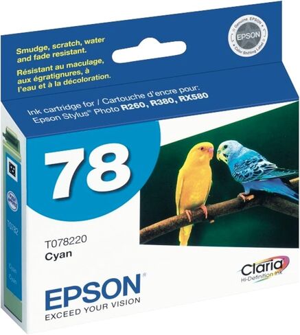 EPSON 78 Claria Hi-Definition Ink Standard Capacity Cyan Cartridge (T078220) Works with Artisan 50, Photo R260, R280, R380, RX580, RX595, RX680 in Saudi Arabia