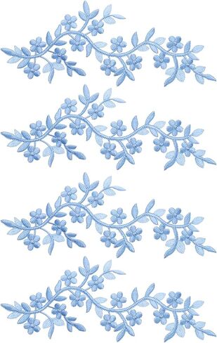 uxcell 4Pcs Long Patch Flower Vine with Leaf, 10" x 4" Iron on Plum Patches Polyester Embroidered Applique for Curtain Pillow Clothes Sewing and Decoration, Blue in Saudi Arabia