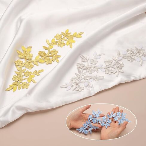 uxcell 4Pcs Long Patch Flower Vine with Leaf, 10" x 4" Iron on Plum Patches Polyester Embroidered Applique for Curtain Pillow Clothes Sewing and Decoration, Blue in Saudi Arabia