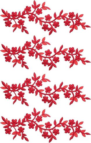 uxcell 4Pcs Long Patch Flower Vine with Leaf, 10" x 4" Iron on Plum Patches Polyester Embroidered Applique for Curtain Pillow Clothes Sewing and Decoration, Blue in Saudi Arabia