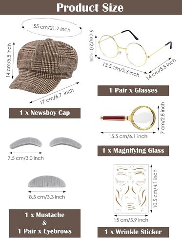 Aothso 12 PCS Boy Old Man Assume 100 Days of School Outfit 1920s Kid Grandpa with with Newsboy Cap Semarender Meganify Glass in Kuwait