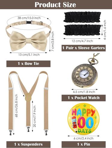 Aothso 12 PCS Boy Old Man Assume 100 Days of School Outfit 1920s Kid Grandpa with with Newsboy Cap Semarender Meganify Glass in Kuwait