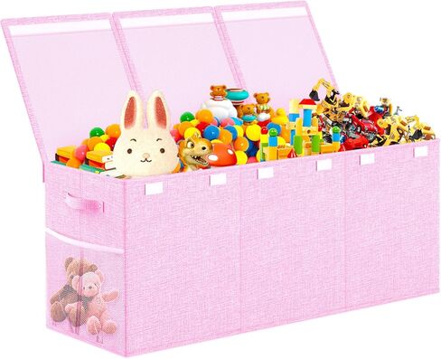 صندوق ألعاب كبير جدًا مع أغطية، منظم تخزين ألعاب قوي قابل للطي، صناديق ألعاب للأطفال وسلال للأولاد والبنات والحضانة وغرفة المعيشة وغرفة اللعب، 40 بوصة × 14 بوصة × 16 بوصة (رمادي) in Kuwait