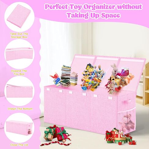 صندوق ألعاب كبير جدًا مع أغطية، منظم تخزين ألعاب قوي قابل للطي، صناديق ألعاب للأطفال وسلال للأولاد والبنات والحضانة وغرفة المعيشة وغرفة اللعب، 40 بوصة × 14 بوصة × 16 بوصة (رمادي) in Kuwait