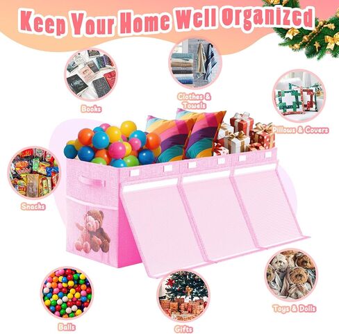 صندوق ألعاب كبير جدًا مع أغطية، منظم تخزين ألعاب قوي قابل للطي، صناديق ألعاب للأطفال وسلال للأولاد والبنات والحضانة وغرفة المعيشة وغرفة اللعب، 40 بوصة × 14 بوصة × 16 بوصة (رمادي) in Kuwait