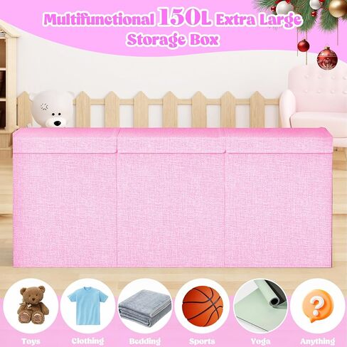 صندوق ألعاب كبير جدًا مع أغطية، منظم تخزين ألعاب قوي قابل للطي، صناديق ألعاب للأطفال وسلال للأولاد والبنات والحضانة وغرفة المعيشة وغرفة اللعب، 40 بوصة × 14 بوصة × 16 بوصة (رمادي) in Kuwait