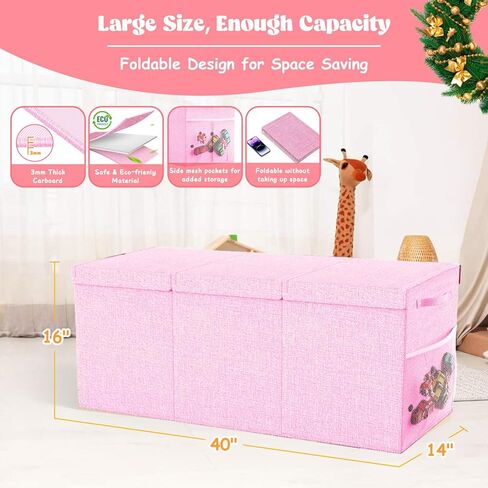 صندوق ألعاب كبير جدًا مع أغطية، منظم تخزين ألعاب قوي قابل للطي، صناديق ألعاب للأطفال وسلال للأولاد والبنات والحضانة وغرفة المعيشة وغرفة اللعب، 40 بوصة × 14 بوصة × 16 بوصة (رمادي) in Kuwait