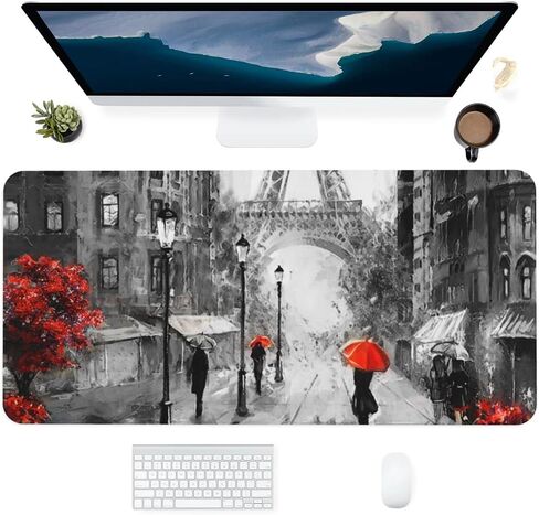 Paris Street Eiffel Large Mouse Pad Gaming Mousepad with Wrist Support Rubber Computer Keyboard Mat for Desk Laptop Non-Slip Full Deskmat Protector Waterproof Writing Pad Office Home 16x35.5 in in Kuwait