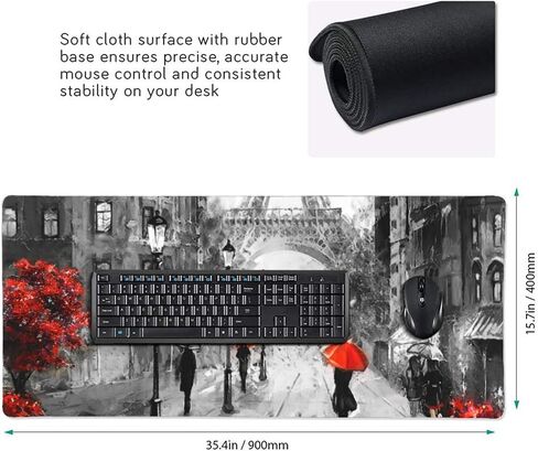 Paris Street Eiffel Large Mouse Pad Gaming Mousepad with Wrist Support Rubber Computer Keyboard Mat for Desk Laptop Non-Slip Full Deskmat Protector Waterproof Writing Pad Office Home 16x35.5 in in Kuwait