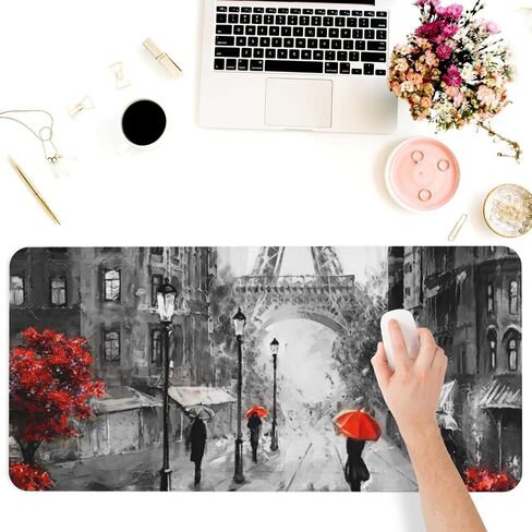 Paris Street Eiffel Large Mouse Pad Gaming Mousepad with Wrist Support Rubber Computer Keyboard Mat for Desk Laptop Non-Slip Full Deskmat Protector Waterproof Writing Pad Office Home 16x35.5 in in Kuwait