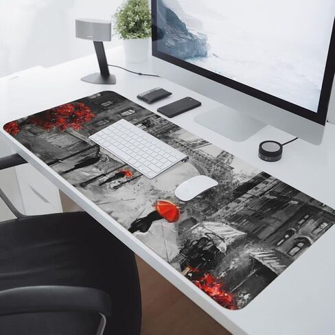 Paris Street Eiffel Large Mouse Pad Gaming Mousepad with Wrist Support Rubber Computer Keyboard Mat for Desk Laptop Non-Slip Full Deskmat Protector Waterproof Writing Pad Office Home 16x35.5 in in Kuwait