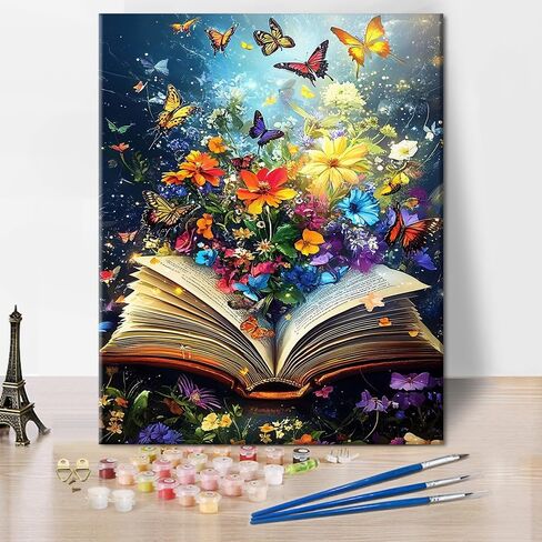 TUMOVO DIY Paint by Numbers, Vibrant Book Adults' Paint-by-Number Kits on Canvas, Colorful Flowers Paint by Number Kit for Adults Beginner, 16X20 Inch Butterflies Frameless Adult Painting by Numbers in Saudi Arabia