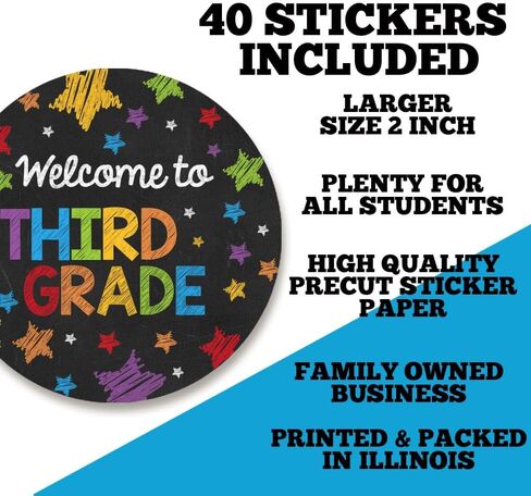 Back to School Stickers for Kids Chalkboard Welcome to 3rd Grade 40 2" Welcome Back Gift Tag Bulk Teacher Stickers Student Encouragement, Inspiration & Appreciation by Amanda Creation in Saudi Arabia