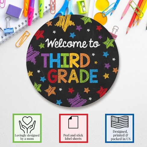 Back to School Stickers for Kids Chalkboard Welcome to 3rd Grade 40 2" Welcome Back Gift Tag Bulk Teacher Stickers Student Encouragement, Inspiration & Appreciation by Amanda Creation in Saudi Arabia