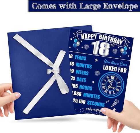 Jumbo Happy Happy 18th Birthday with Envelope for Boy ، Blue Silver 18 First Firsting Guest Book Party Supplies ، Big Back in 2007 Feeendeen Bdday Gift in Kuwait