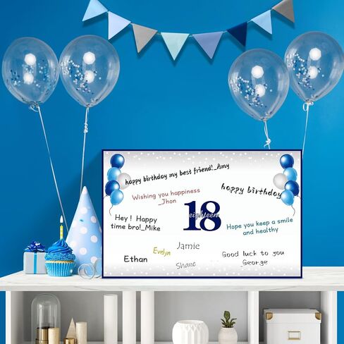 Jumbo Happy Happy 18th Birthday with Envelope for Boy ، Blue Silver 18 First Firsting Guest Book Party Supplies ، Big Back in 2007 Feeendeen Bdday Gift in Kuwait
