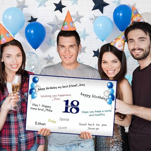Jumbo Happy Happy 18th Birthday with Envelope for Boy ، Blue Silver 18 First Firsting Guest Book Party Supplies ، Big Back in 2007 Feeendeen Bdday Gift in Kuwait