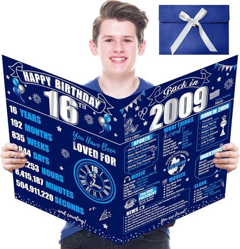 Jumbo Happy 18th Birthday Card With Envelope for Boy, Large Blue Silver 18 Birthday Greeting Guest Book Party Supplies,Big Back in 2007 Eighteen Bday Signature Gift in Saudi Arabia