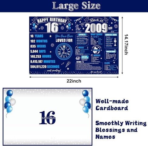 Jumbo Happy 18th Birthday Card With Envelope for Boy, Large Blue Silver 18 Birthday Greeting Guest Book Party Supplies,Big Back in 2007 Eighteen Bday Signature Gift in Saudi Arabia